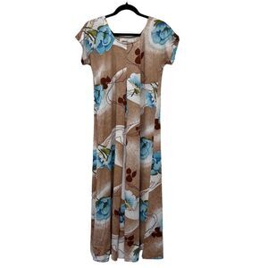 Vintage Tori Richard Honolulu Dress Size 10 Brown Hawaiian Floral Maxi‎ All Over